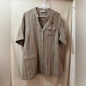 ⚫️ BOGO Claire France Brown/Grey Striped Button-Up Shirt Womens Size 1 / 2XL